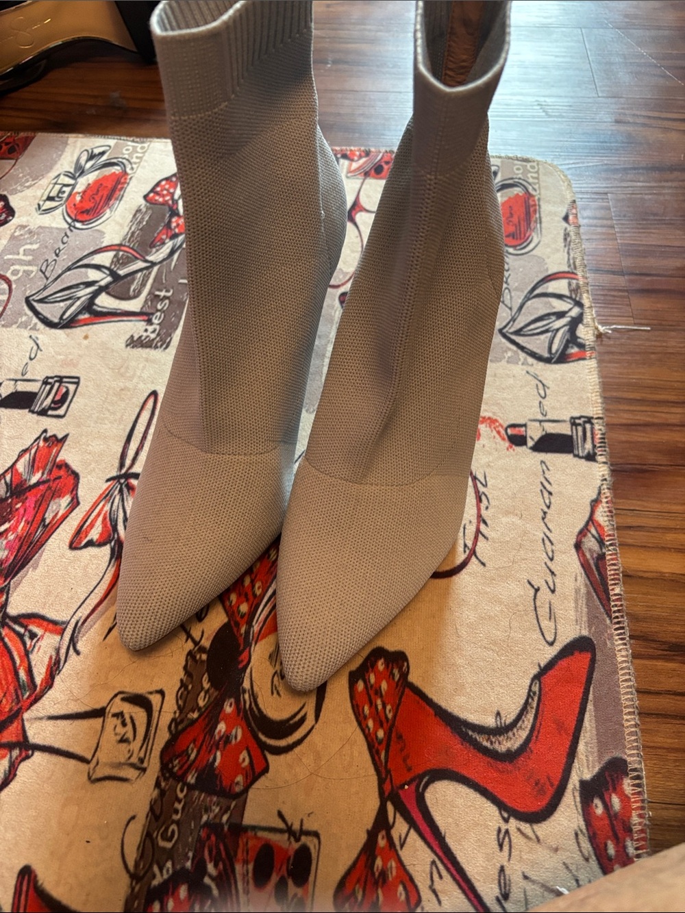Charles & Keith Pointed Sock Boot in Light Gray